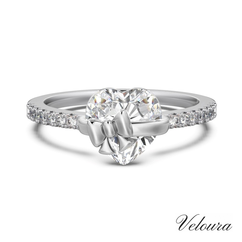 SILVER BOW HEART RING