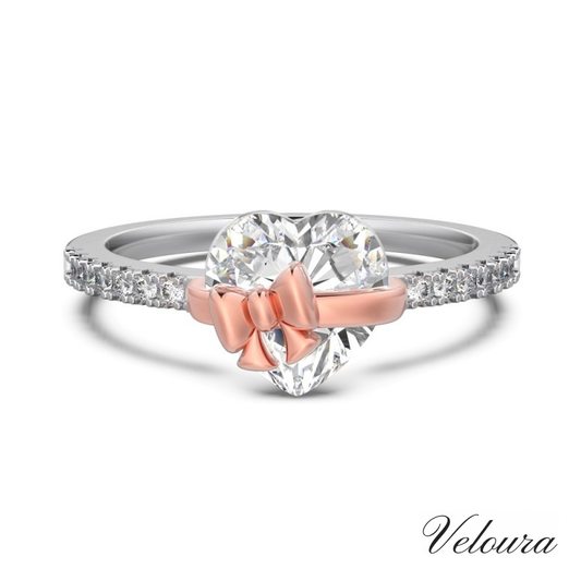 SILVER BOW HEART RING