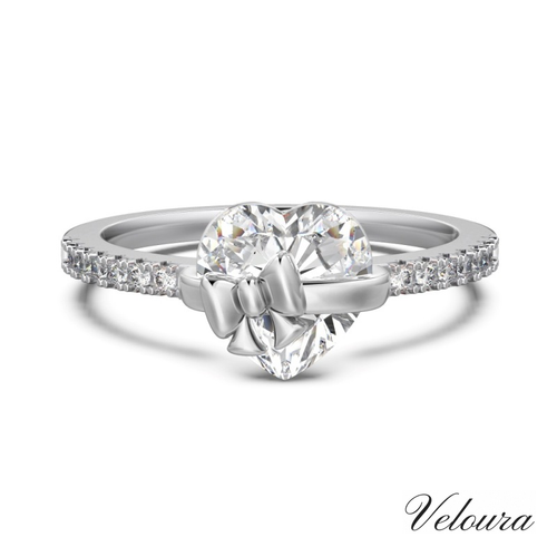 SILVER BOW HEART RING