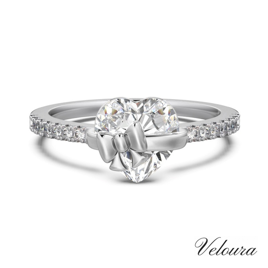 SILVER BOW HEART RING
